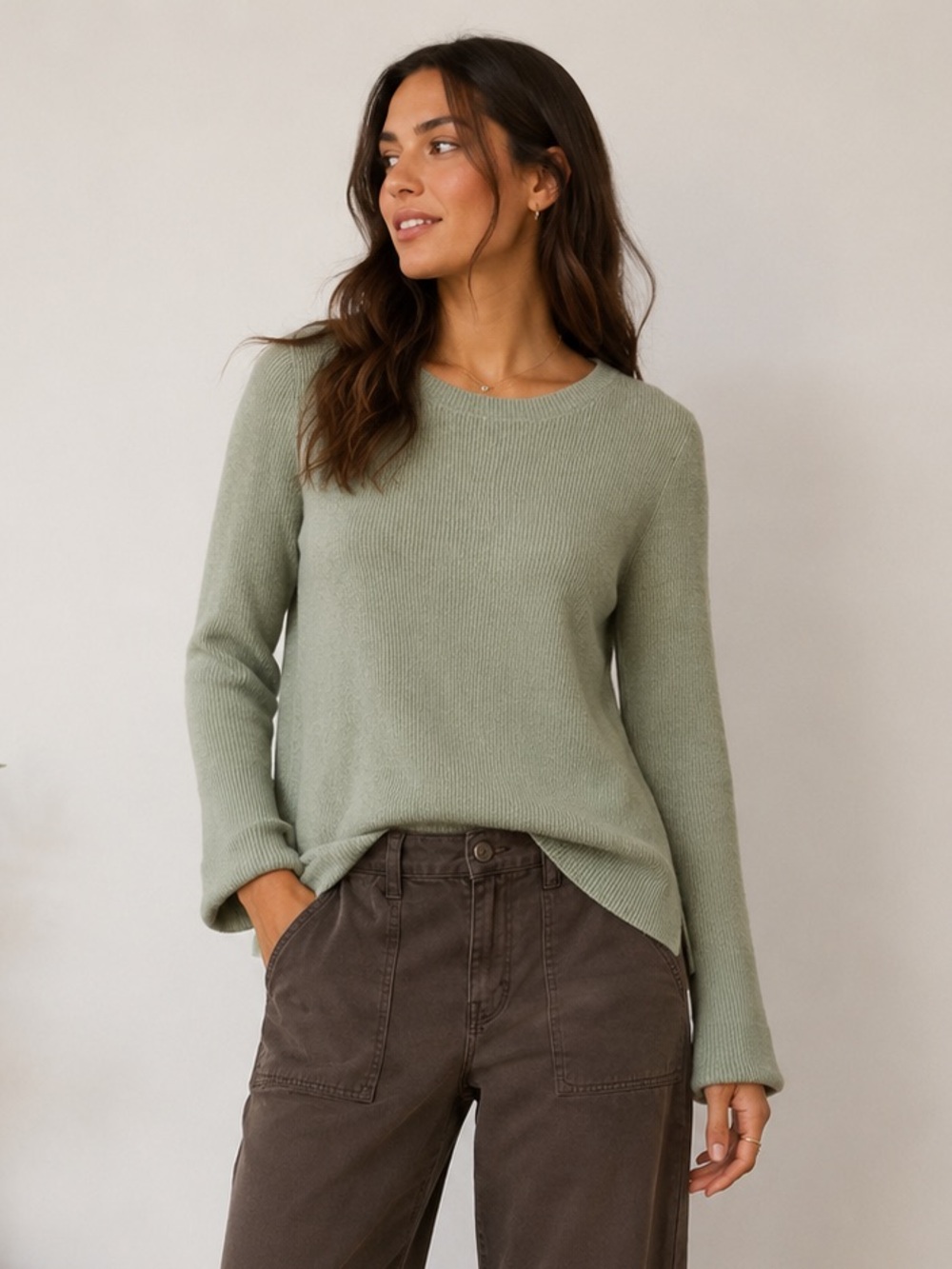 Natural Reflections Sage Green Knit Sweater Small Lightweight Coastal Pullover